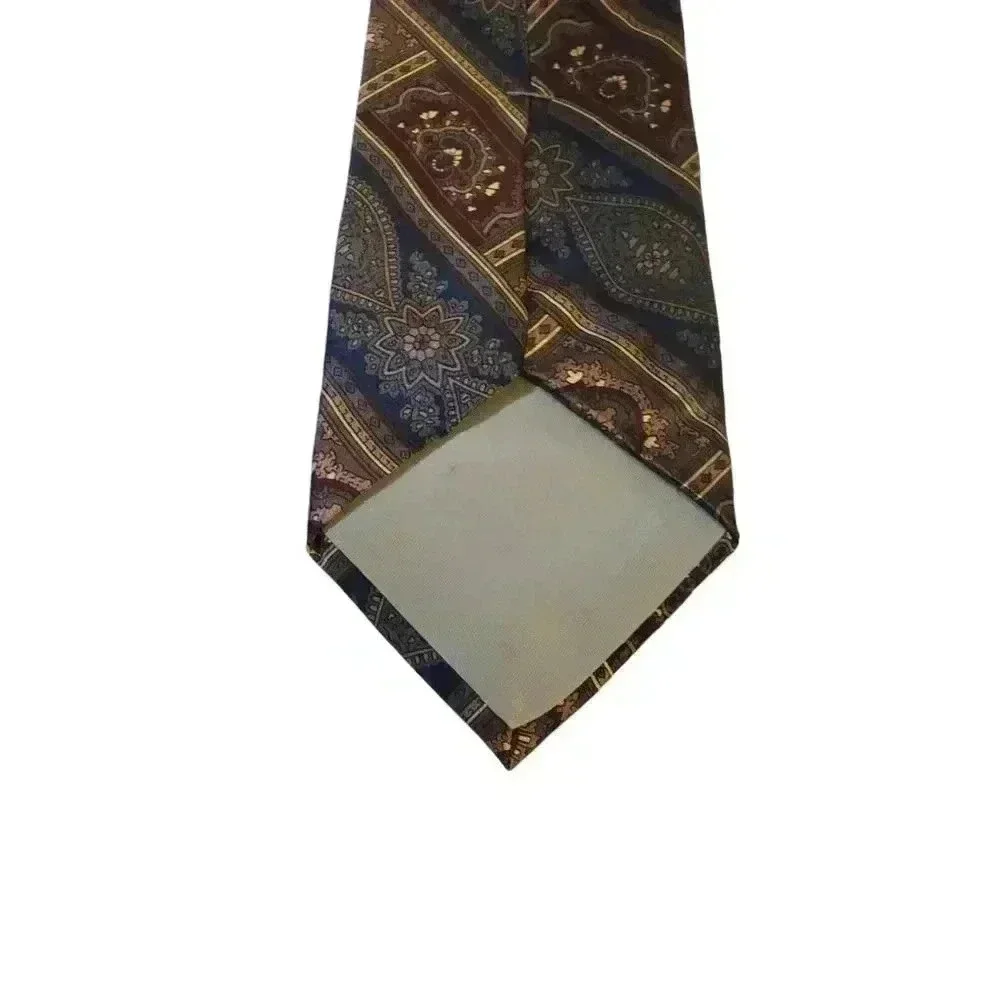 Woodward Mens Tie Silk Blue Burgundy Tan‎ Paisley Stripe Necktie Beautiful Power